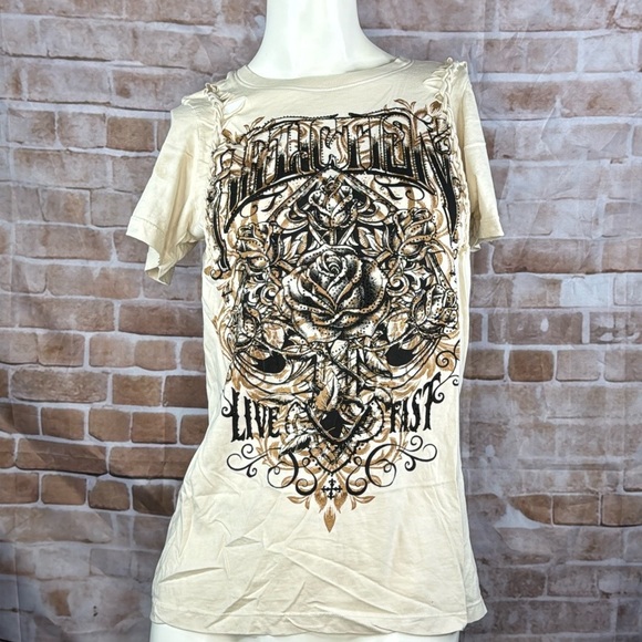 Affliction Women’s Graphic Short Sleeve T-Shirt -Size: Large -NWT - Picture 1 of 14